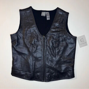 Chandler Hill Women’s Leather Vest Jacket Black Solid Full Zip Size-Medium